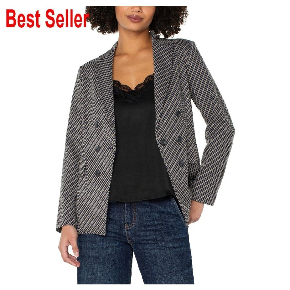 Knit Jacquard Faux Double Breasted Blazer Sophisticated Modern Check